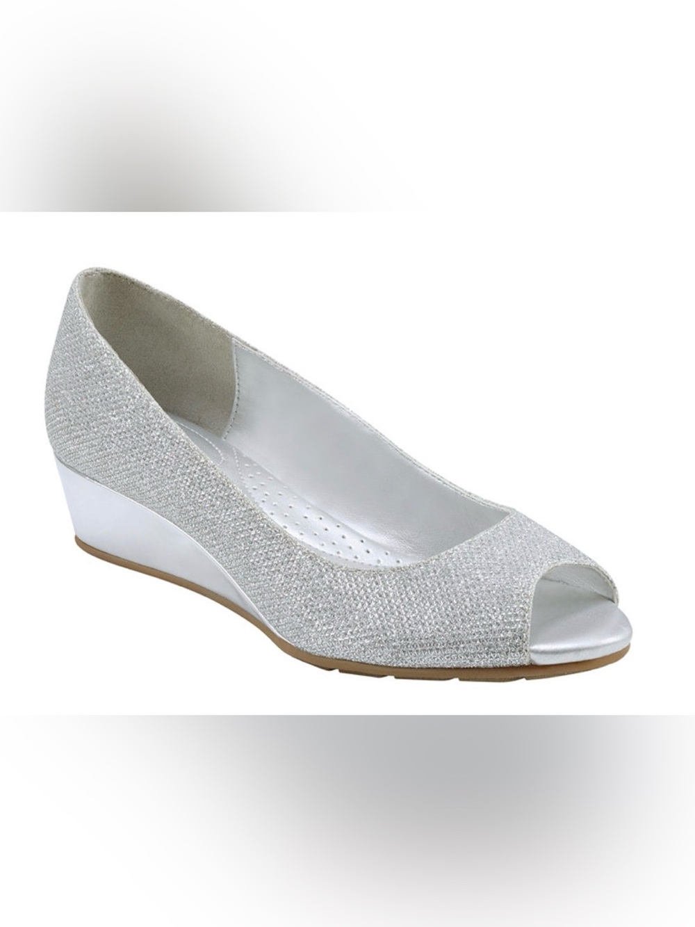 Bandolino Candra2 Silver Shimmer Peep Toe Wedge Pumps - Size 8M NIB